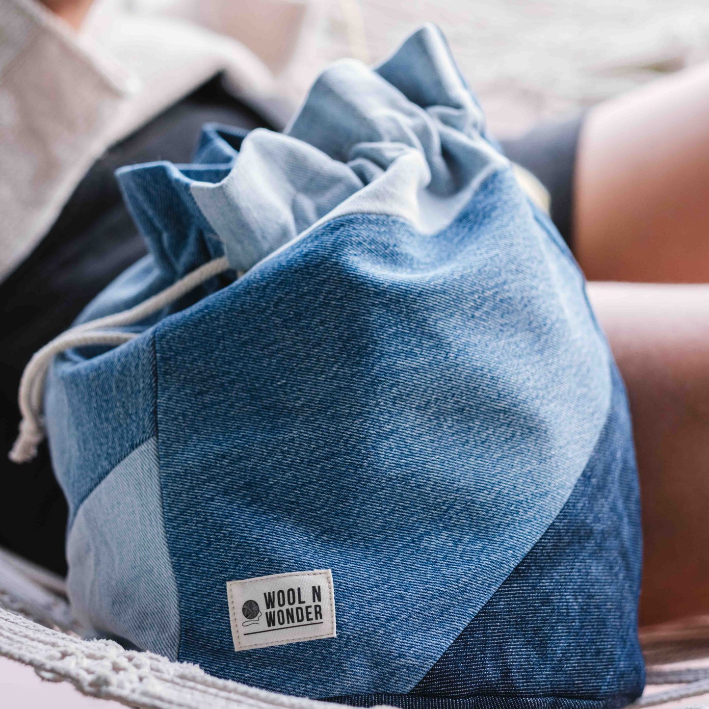 No waste denim string bag